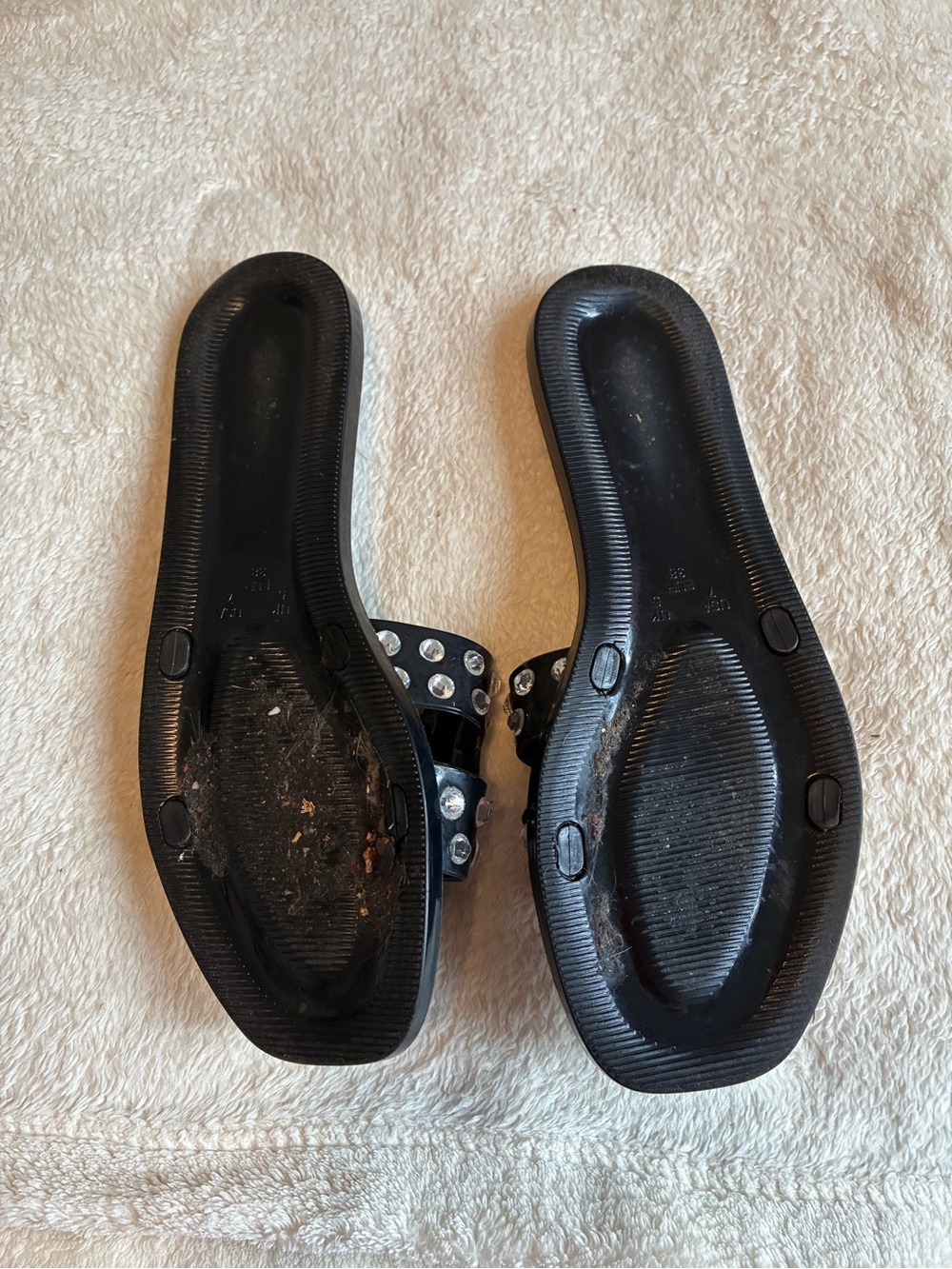 Nicole Miller Black Slide Sandals with Crystal Studs - Picture 2 of 2